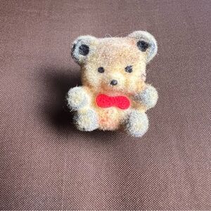 Vintage Flocked Teddy Bear Pin – Mini Plush Bear Lapel Brooch